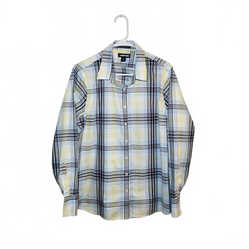 Lands-end Men's Size 16 Blue and Yellow Shirt Button Up